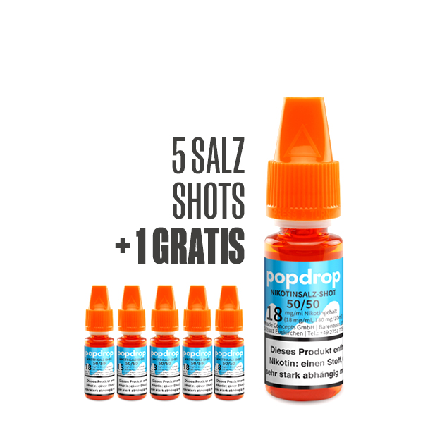 POPDROP Nikotinsalz-Shot 50/50 – 5+1 Gratis Paket